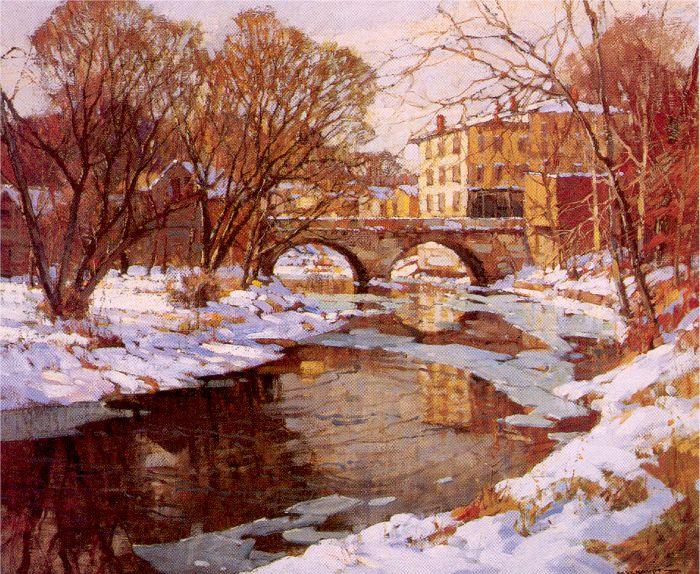 Mulhaupt, Frederick John Choate Bridge, Winter oil painting picture